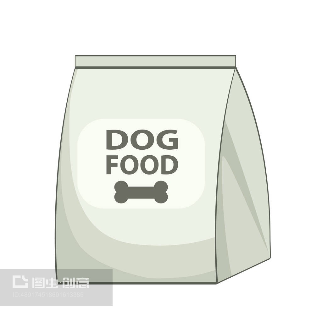 狗粮袋图标。网络狗粮袋矢量图标卡通插图Dog food bag icon. Cartoon illustration of dog food bag vector icon for web